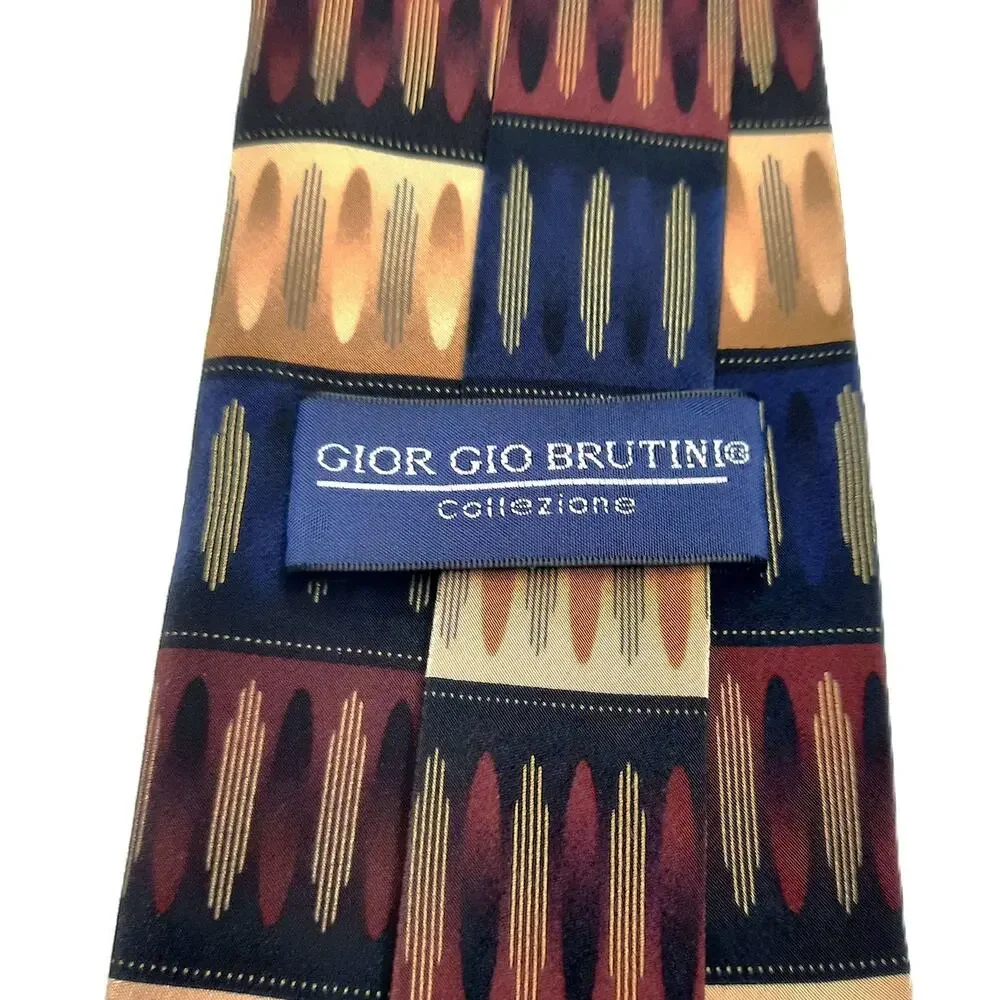 Giorgio Brutini Silk Abstract Tie Men's Vintage Geometric Blue Gold Burgundy